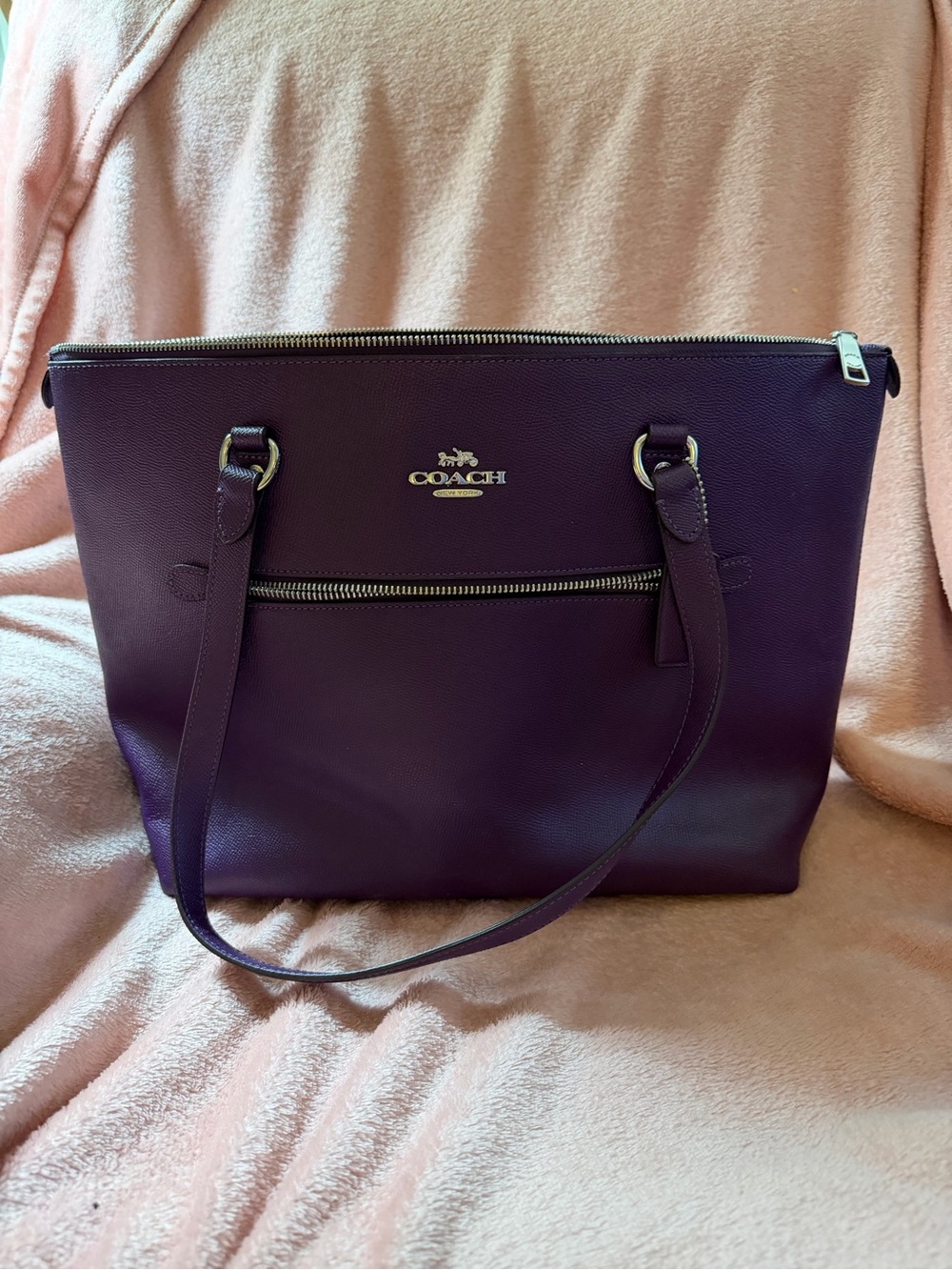 Coach Plum Leather Zip Top Tote